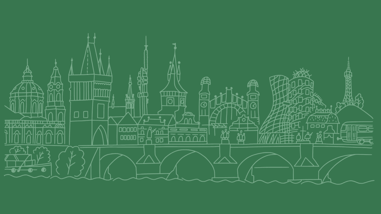 Úvodní grafiku webu V Praze jsme doma se siluetou Prahy.